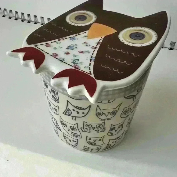 Disaster Design UK Blue White Small Owl Illustrated Tea Mug with Top Lid  Cover - Picture 10 of 15